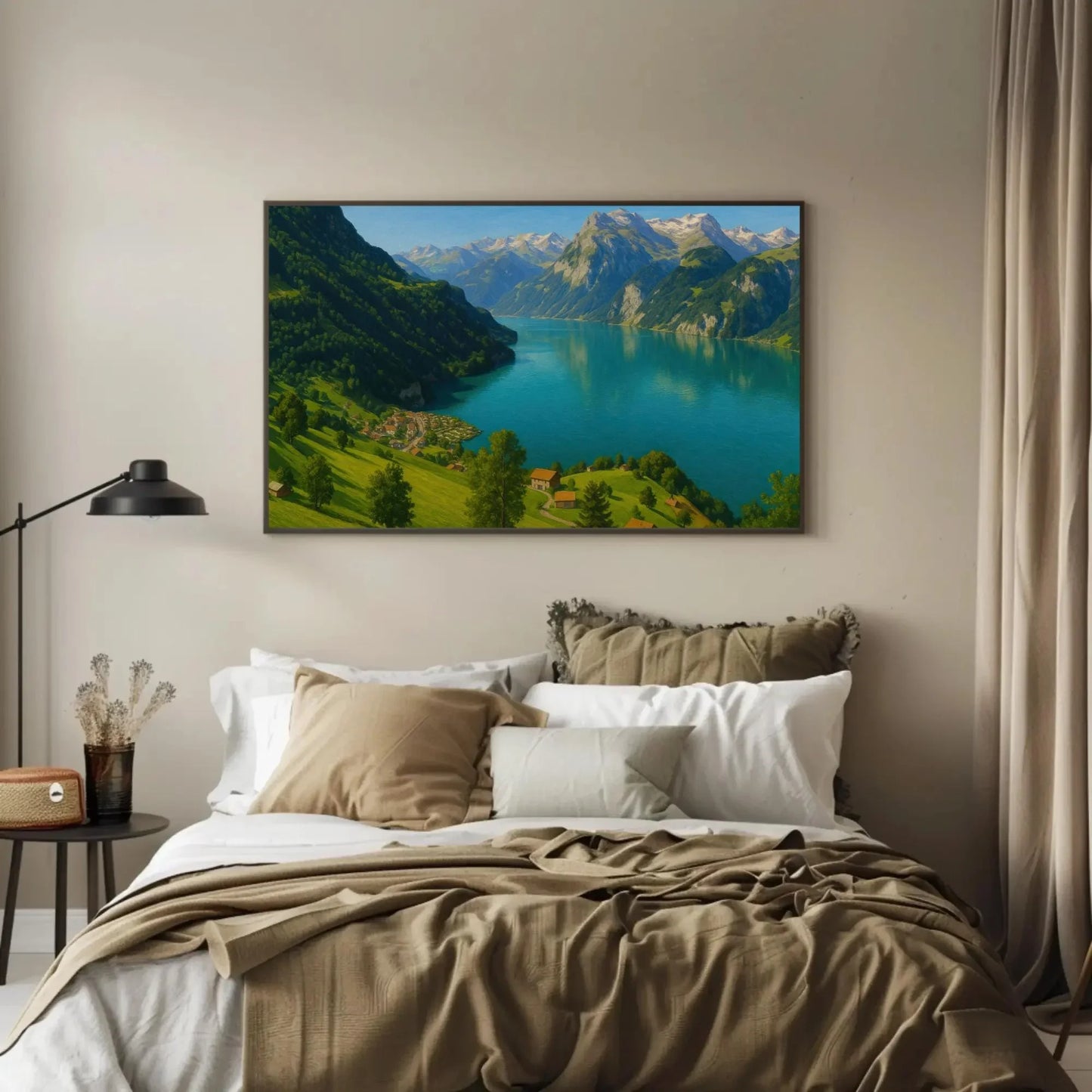 Lake Lucerne Switzerland Scenic View Canvas Wall Art Alpine Mountain Village Landscape Print for Nature and Travel Lovers Wall Art – Canvas Print