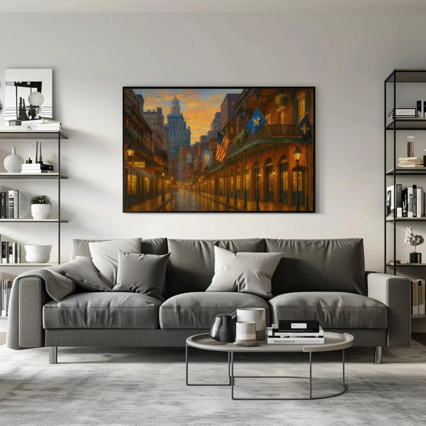 New Orleans French Quarter balcony street view canvas wall art print for jazz themed room kitchen or travel inspired home decor Wall Art – Canvas Print