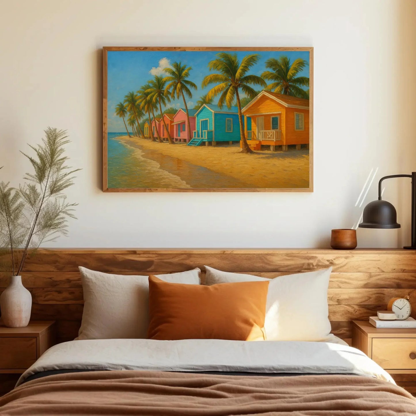 Boca Chica Beach Huts Wall Art Canvas Print with Colorful Caribbean Houses and Palm Trees in Tropical Santo Domingo Coastal Paradise Wall Art – Canvas Print