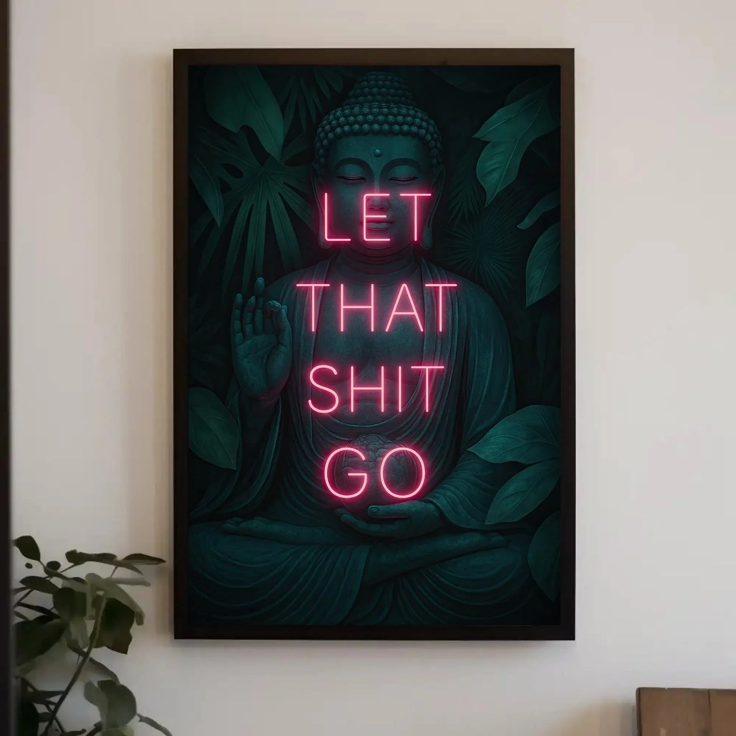 Zen Buddha Canvas Print, Extra Large “Let That Shit Go” Wall Art, Funny Motivational Quote for Bathroom, Meditation Room, or Office Decor Wall Art – Canvas Print