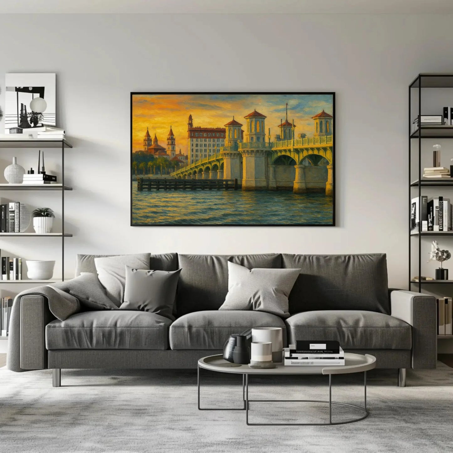 St. Augustine Bridge of Lions canvas painting wall art print Florida coastal sunset decor for living room office or entryway artwork Wall Art – Canvas Print