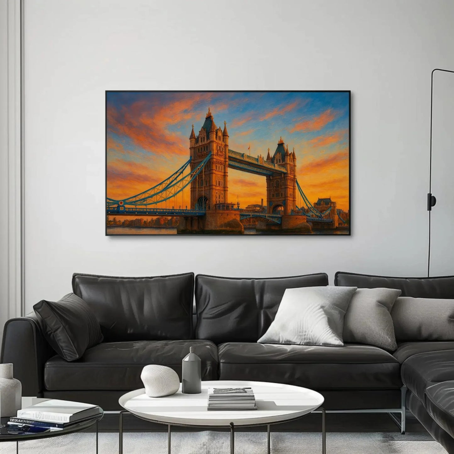 Tower Bridge London Canvas Print – UK Sunset Landscape Painting – Iconic Landmark Cityscape Wall Art for Modern Home Decor Wall Art – Canvas Print