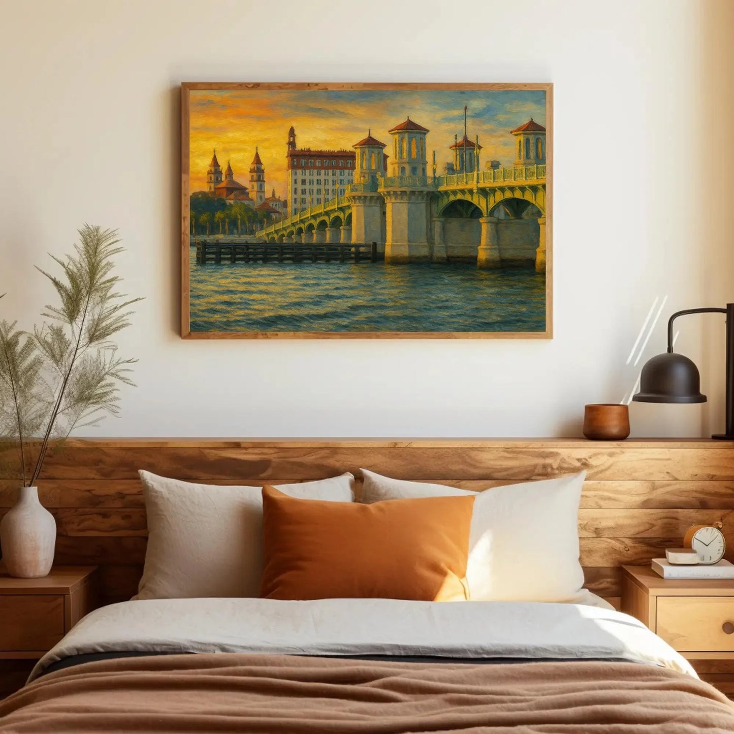 St. Augustine Bridge of Lions canvas painting wall art print Florida coastal sunset decor for living room office or entryway artwork Wall Art – Canvas Print