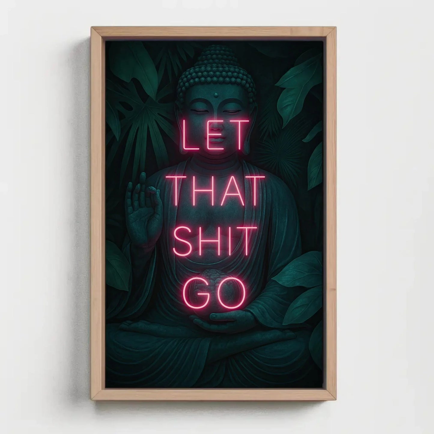 Zen Buddha Canvas Print, Extra Large “Let That Shit Go” Wall Art, Funny Motivational Quote for Bathroom, Meditation Room, or Office Decor Wall Art – Canvas Print