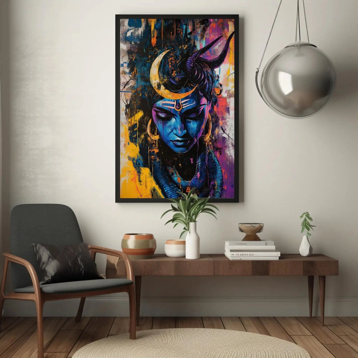Shiva Abstract Canvas Print, Modern Hindu God Wall Art, Spiritual Indian Decor, Divine Lord Shiva Painting, Ready to Hang Wall Art – Canvas Print