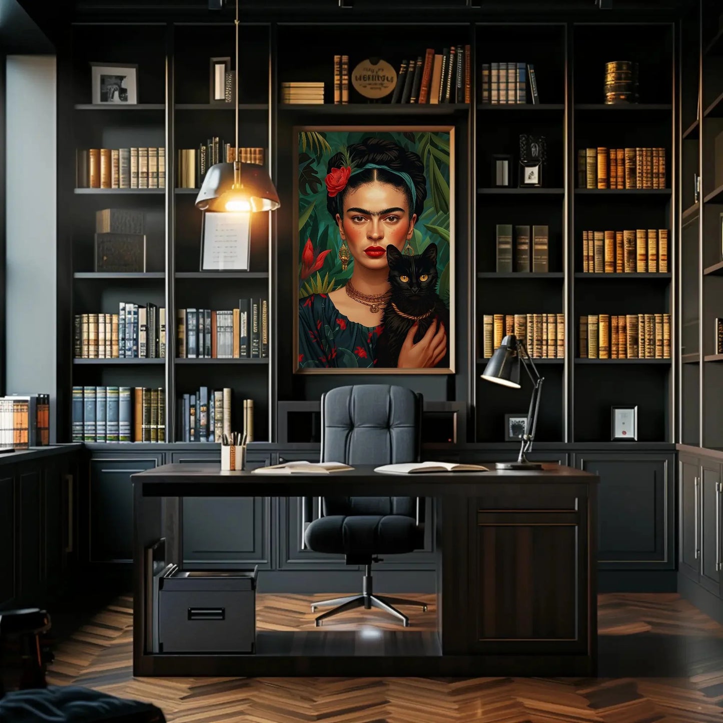 Frida Kahlo With Black Cat Portrait Print, Frida Kahlo Wall Art, Mexican Art, Feminist Art, Women Empowerment, Gift for Her Wall Art – Canvas Print