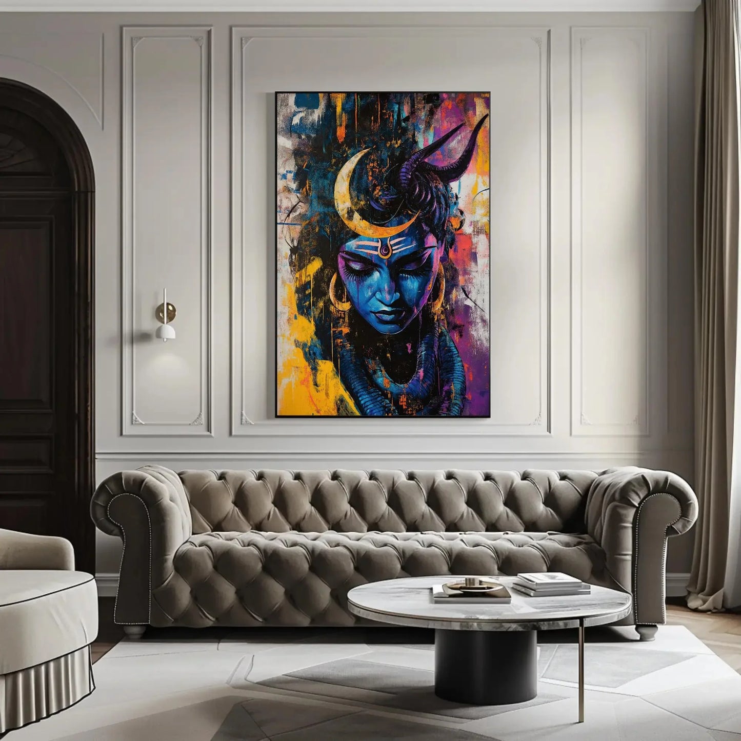 Shiva Abstract Canvas Print, Modern Hindu God Wall Art, Spiritual Indian Decor, Divine Lord Shiva Painting, Ready to Hang Wall Art – Canvas Print