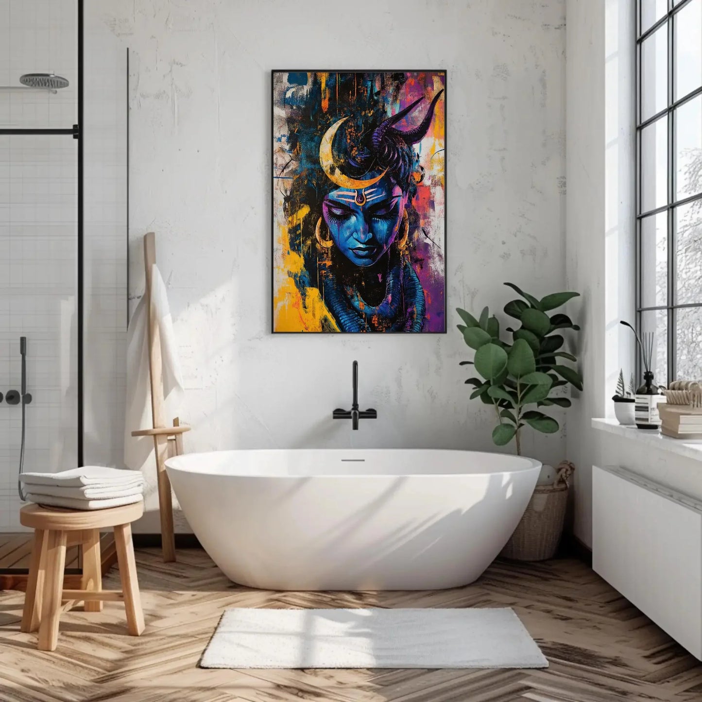 Shiva Abstract Canvas Print, Modern Hindu God Wall Art, Spiritual Indian Decor, Divine Lord Shiva Painting, Ready to Hang Wall Art – Canvas Print