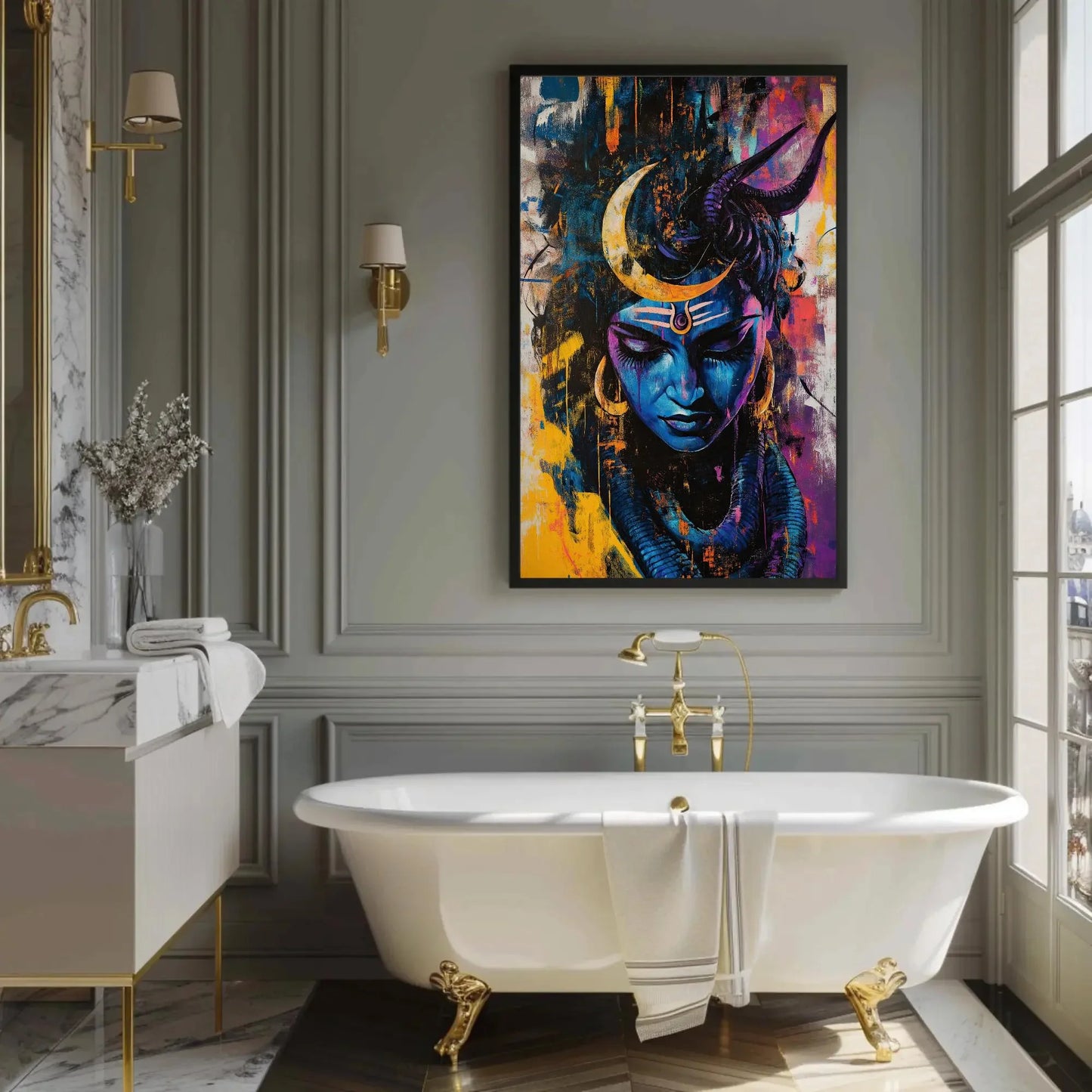 Shiva Abstract Canvas Print, Modern Hindu God Wall Art, Spiritual Indian Decor, Divine Lord Shiva Painting, Ready to Hang Wall Art – Canvas Print