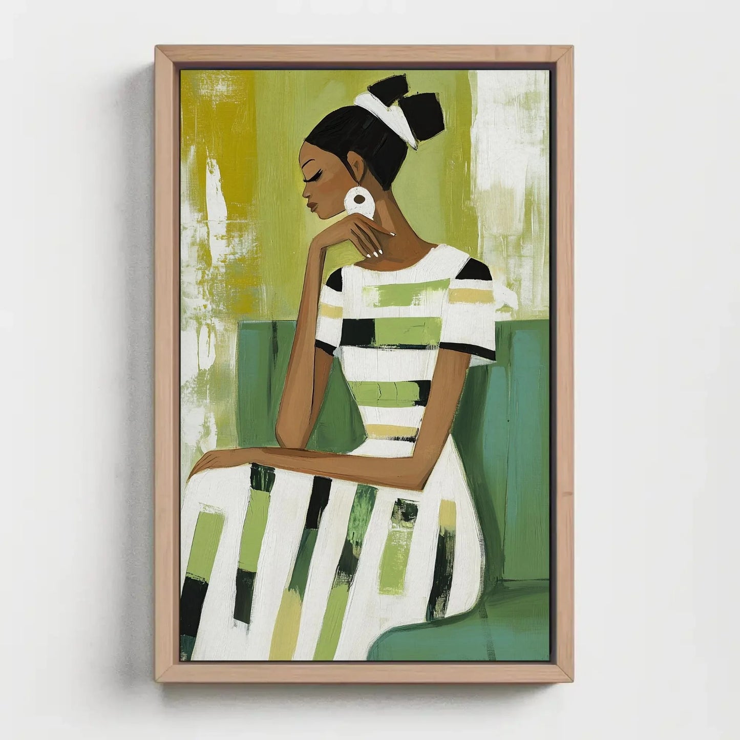 Black Woman Sage Green Abstract Painting Canvas Print | Modern Minimalist Wall Art | Elegant African American Decor for Living Room Bedroom Wall Art – Canvas Print