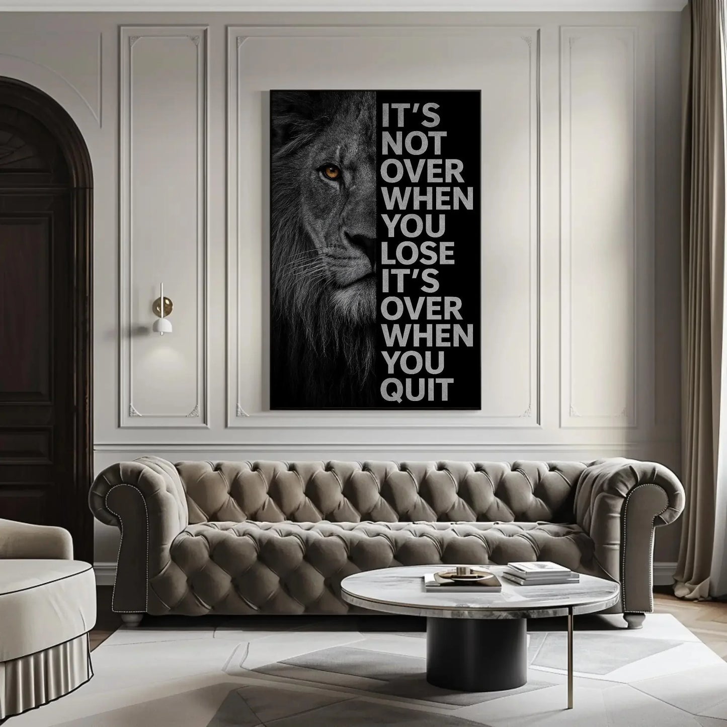 Motivational Lion Canvas Print, Extra Large Black and White Wall Art with Quote, Bold Office or Gym Decor for Men’s Spaces Success Mindset Wall Art – Canvas Print