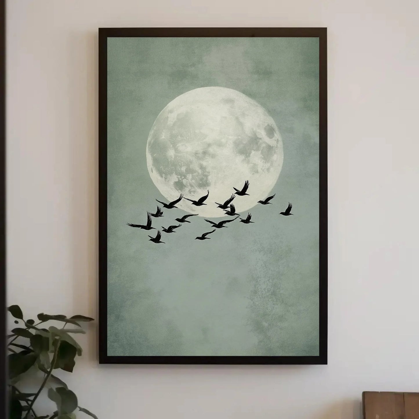 Sage Green Japandi Sun and Birds Canvas Print, Large, Abstract Wall Art, Minimalist Nature Decor for Bedroom, Office, or Zen Living Space Wall Art – Canvas Print