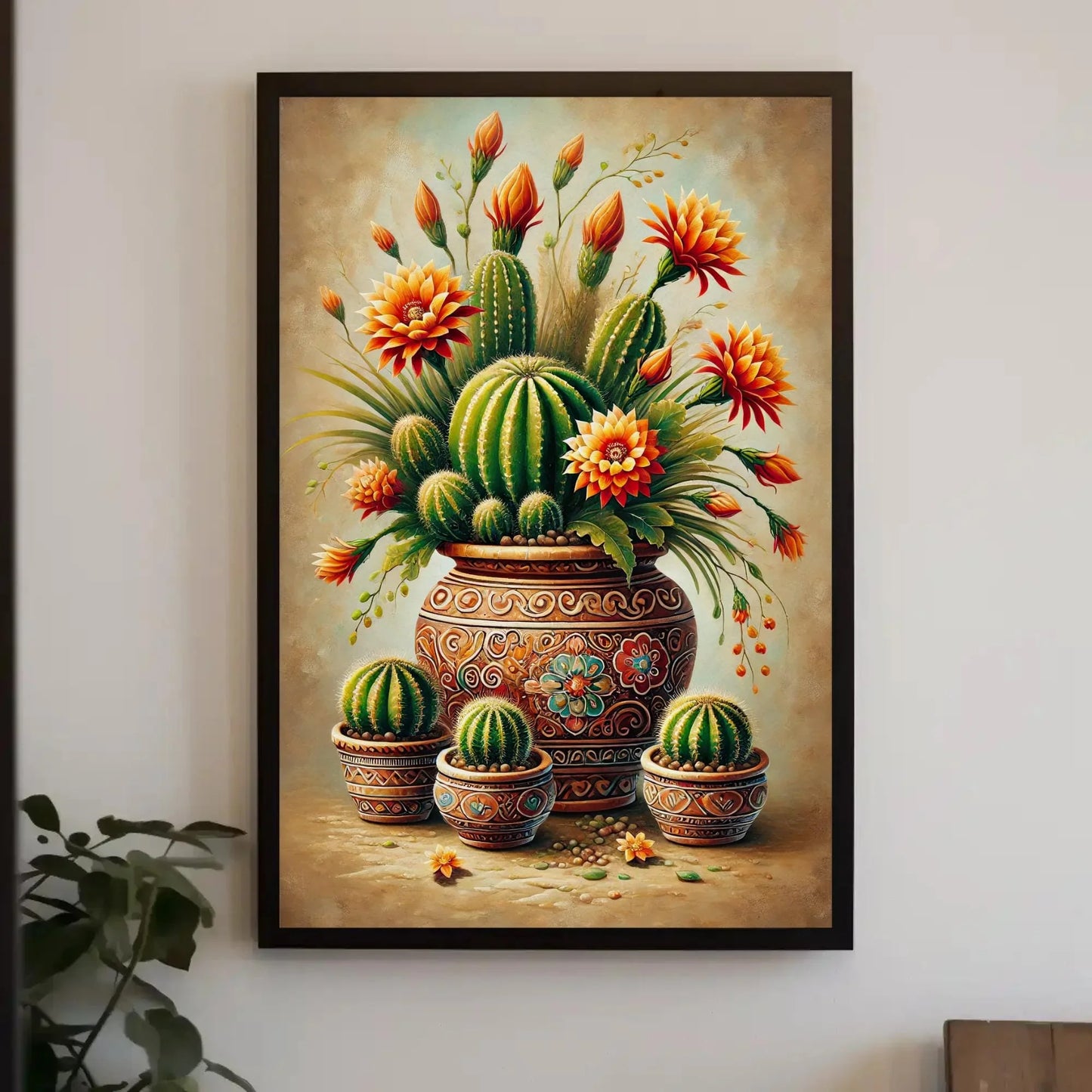 Mexican Cactus Canvas Poster, Botanical Desert Landscape Print, Traditional Mexican Floral Wall Art, Cultural Home Decor Gift, Frameless Art Wall Art – Canvas Print
