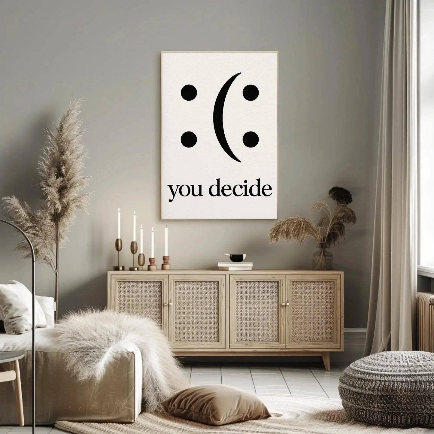 You Decide Canvas Print, Extra Large Inspirational Wall Art, Happy or Sad Word Play Design for Classroom, Office, or Kids’ Room Decor Wall Art – Canvas Print