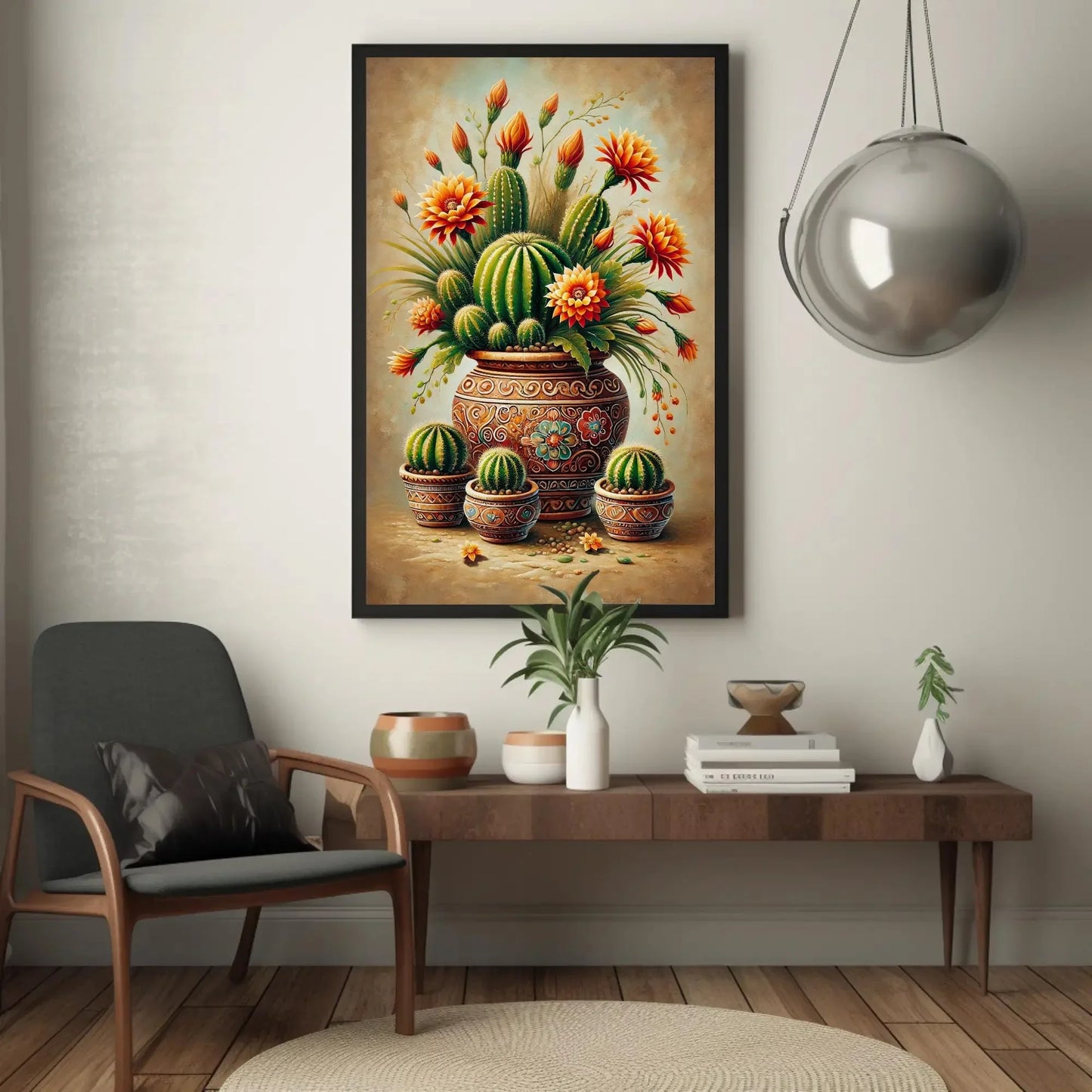 Mexican Cactus Canvas Poster, Botanical Desert Landscape Print, Traditional Mexican Floral Wall Art, Cultural Home Decor Gift, Frameless Art Wall Art – Canvas Print