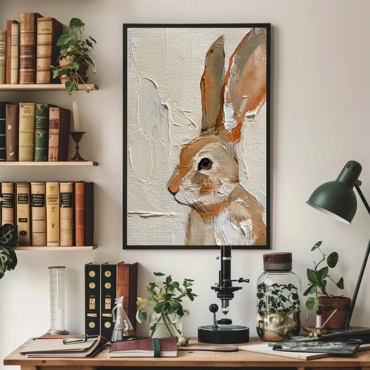 Brown Rabbit with Tall Ears Canvas Print - Extra Large Vertical Animal Painting - Rustic Woodland Wall Art - Nature-Inspired Bunny Decor Wall Art – Canvas Print