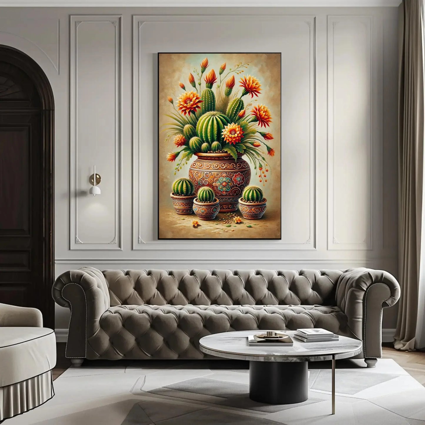 Mexican Cactus Canvas Poster, Botanical Desert Landscape Print, Traditional Mexican Floral Wall Art, Cultural Home Decor Gift, Frameless Art Wall Art – Canvas Print