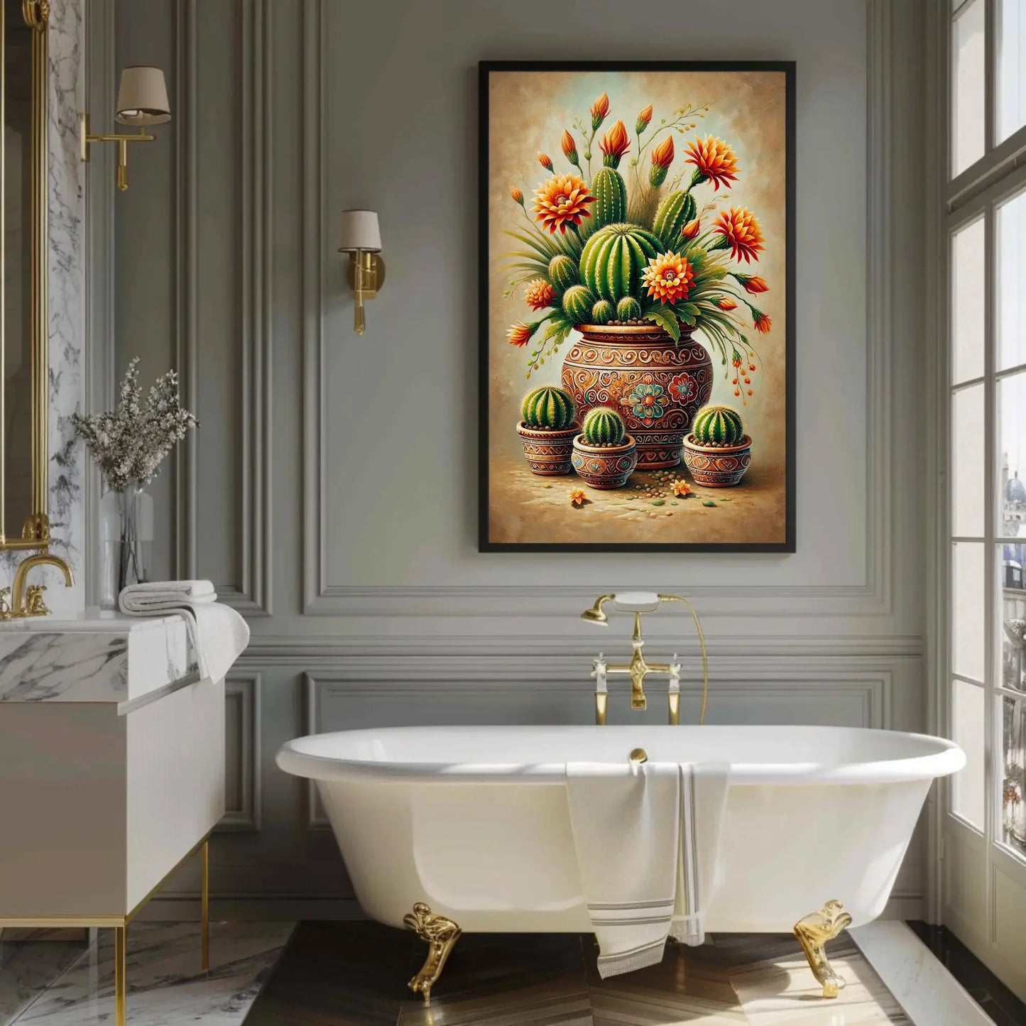 Mexican Cactus Canvas Poster, Botanical Desert Landscape Print, Traditional Mexican Floral Wall Art, Cultural Home Decor Gift, Frameless Art Wall Art – Canvas Print