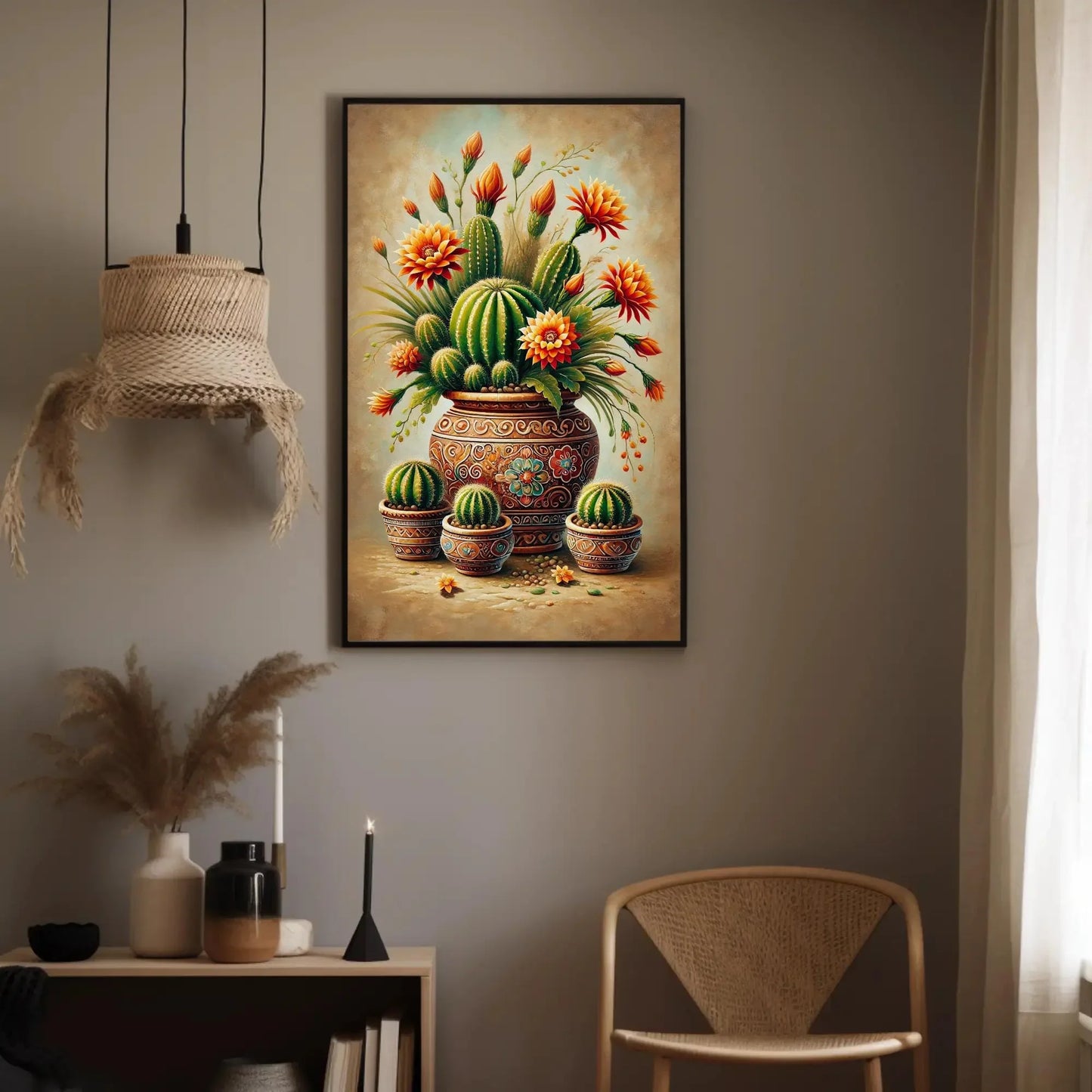 Mexican Cactus Canvas Poster, Botanical Desert Landscape Print, Traditional Mexican Floral Wall Art, Cultural Home Decor Gift, Frameless Art Wall Art – Canvas Print