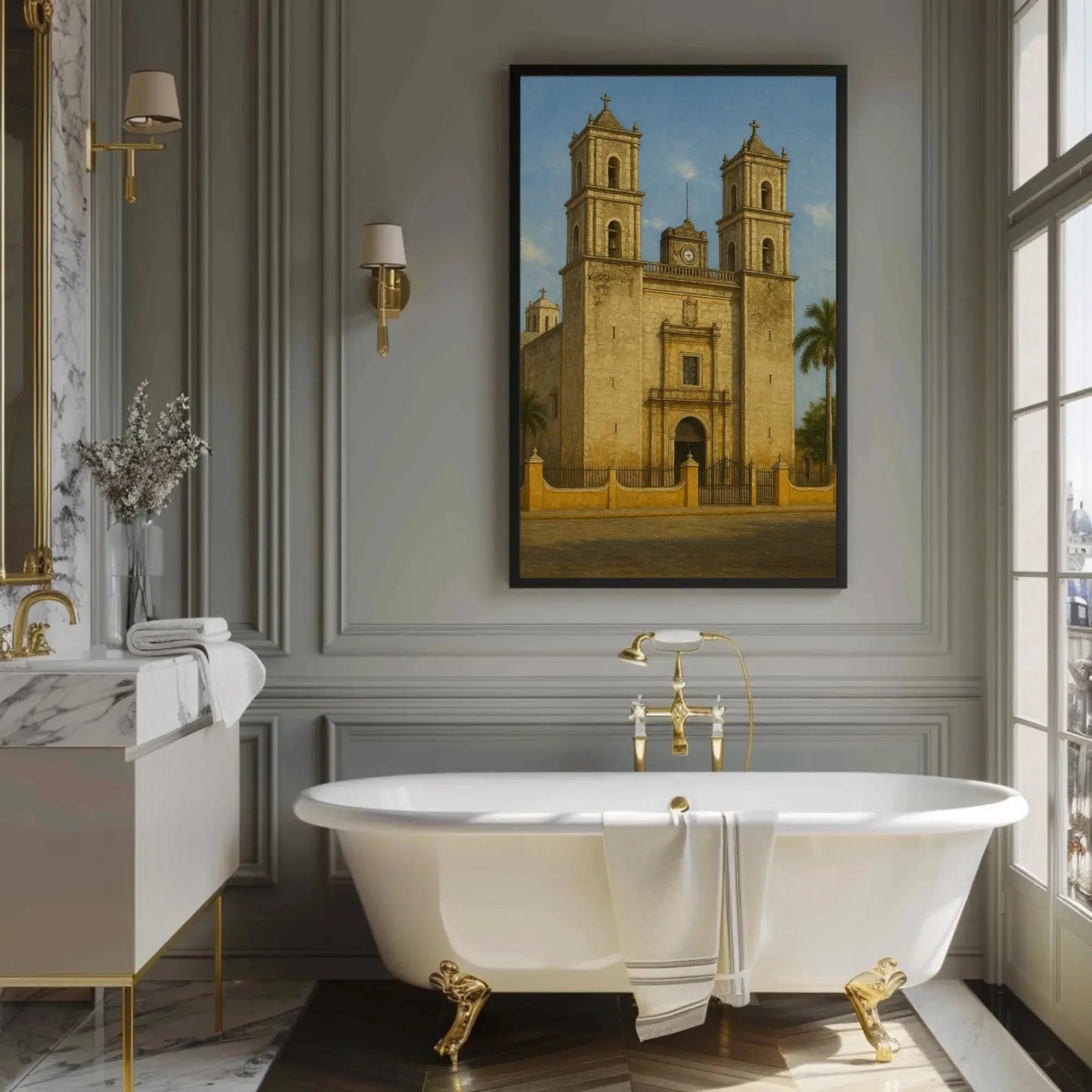 Valladolid Yucatán Colonial Mexican church canvas print architecture wall art historic landmark painting cultural travel decor Wall Art – Canvas Print