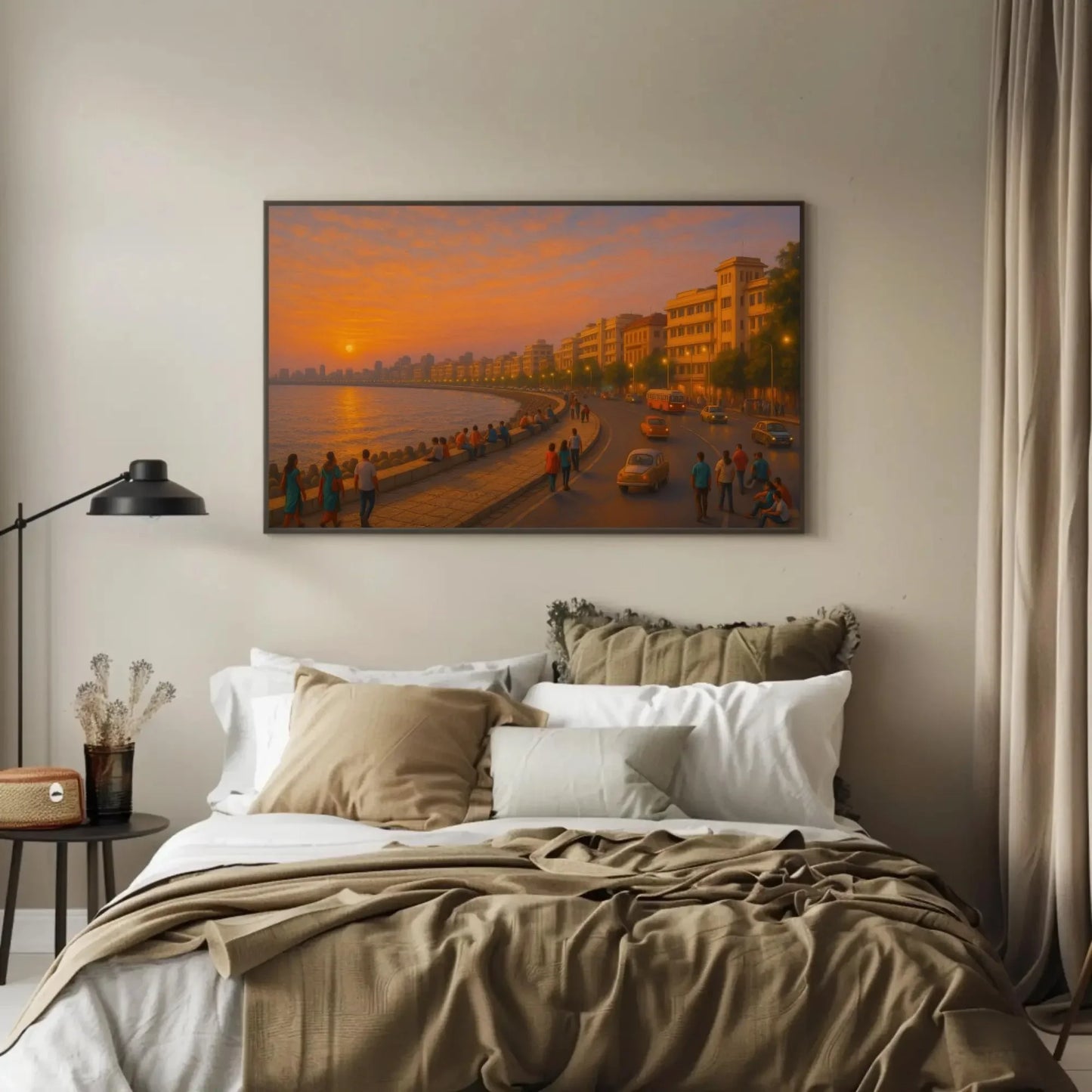 Mumbai Marine Drive Sunset Canvas Art – Indian Coastal Skyline Wall Decor for Modern Living Rooms, Offices, or Lounge Spaces Wall Art – Canvas Print