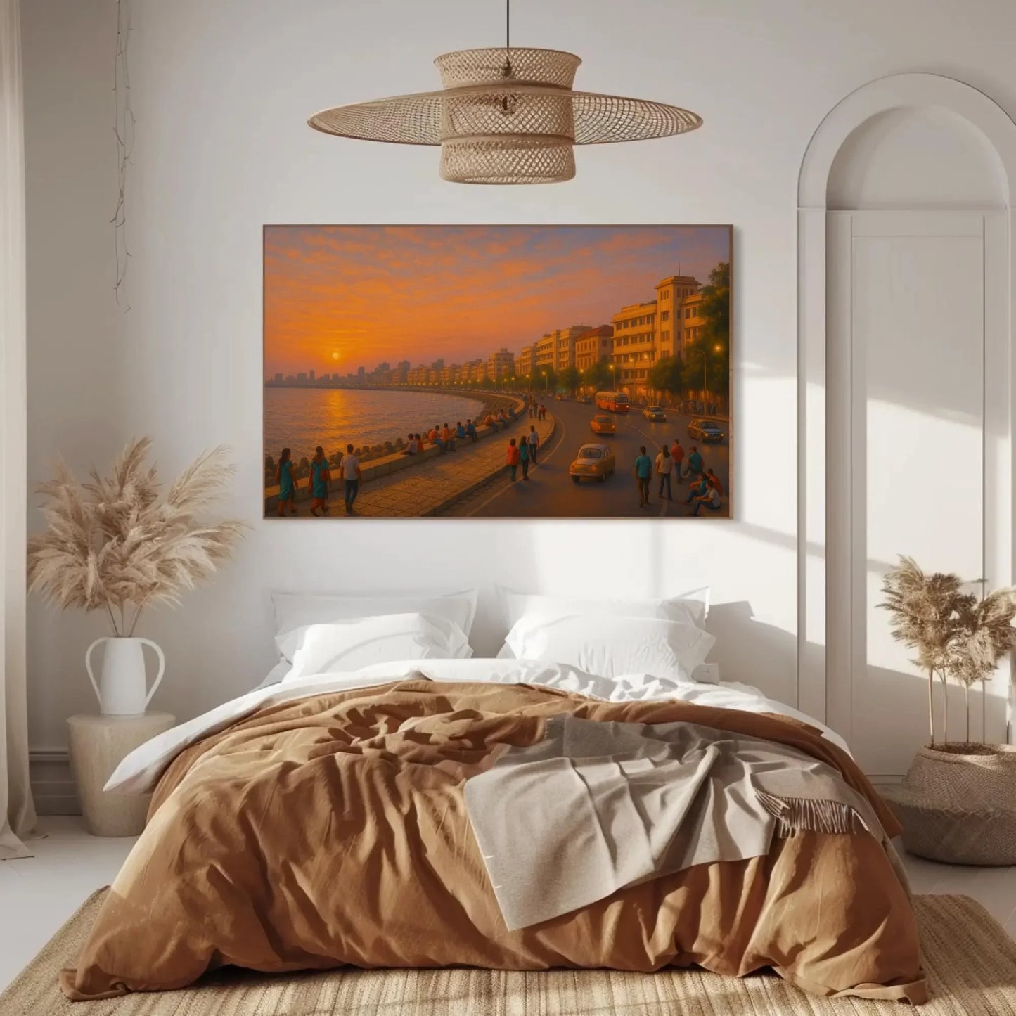 Mumbai Marine Drive Sunset Canvas Art – Indian Coastal Skyline Wall Decor for Modern Living Rooms, Offices, or Lounge Spaces Wall Art – Canvas Print