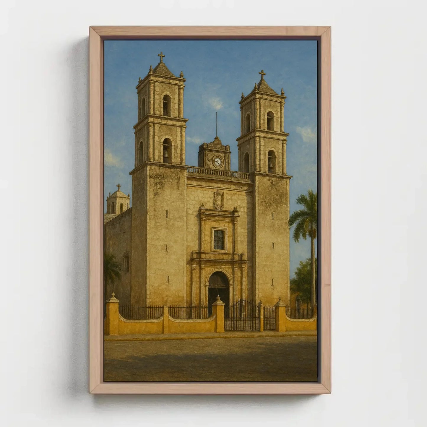 Valladolid Yucatán Colonial Mexican church canvas print architecture wall art historic landmark painting cultural travel decor Wall Art – Canvas Print