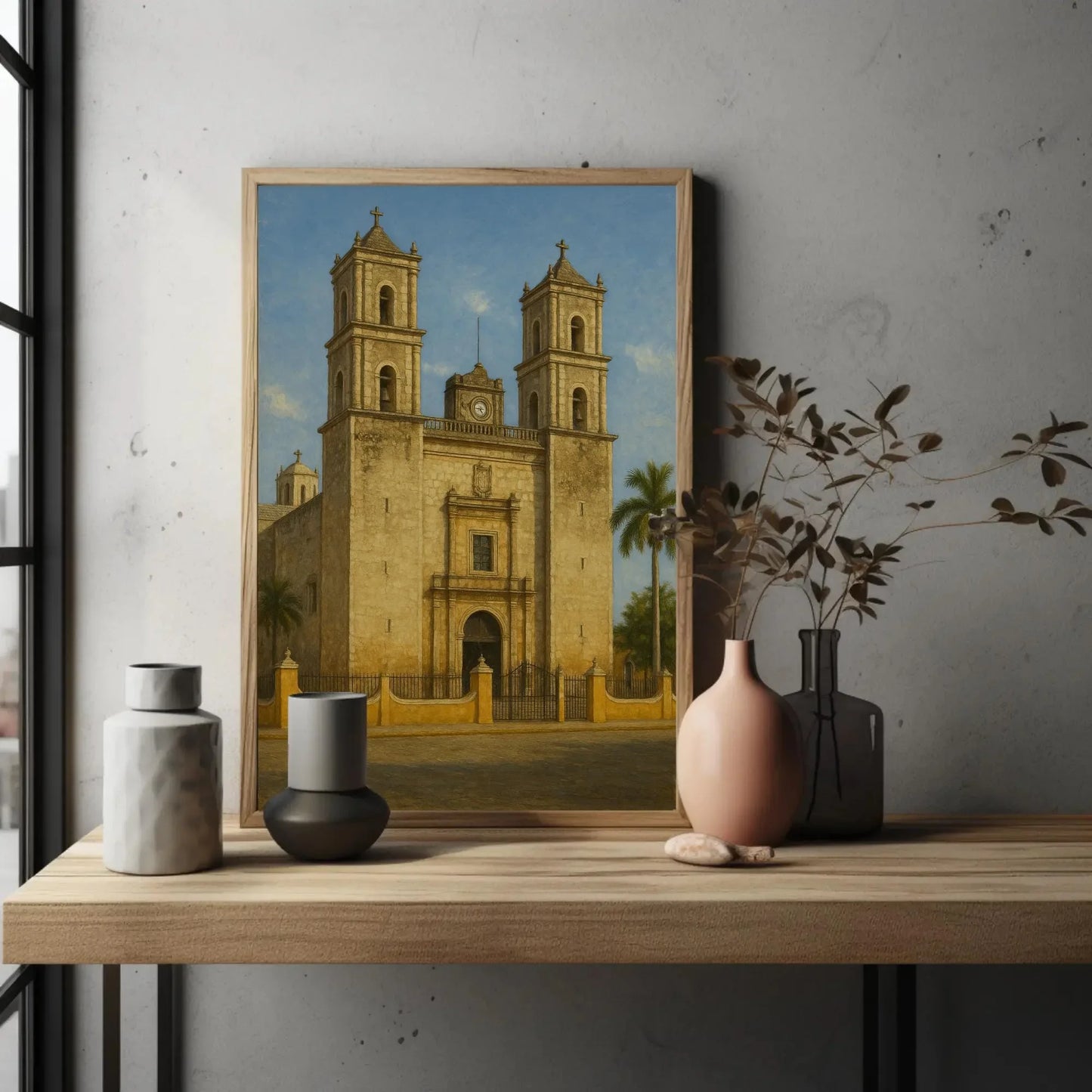 Valladolid Yucatán Colonial Mexican church canvas print architecture wall art historic landmark painting cultural travel decor Wall Art – Canvas Print