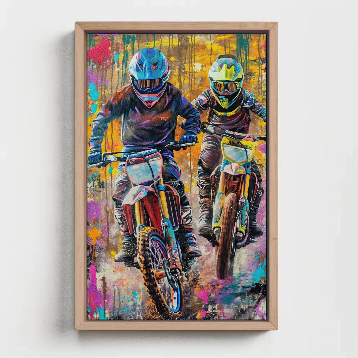 Dirt bike graffiti wall art large canvas print motorcycle print, off-road bikers wall art dirt biking biker riders motorsport ready to hang Wall Art – Canvas Print