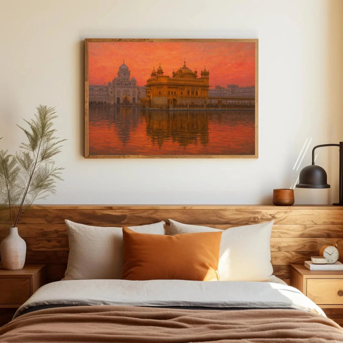 Golden Temple Amritsar Sunset Canvas Print, Sacred Sikh Temple Painting, Spiritual Reflection Wall Art, Peaceful Religious Cultural Decor Wall Art – Canvas Print