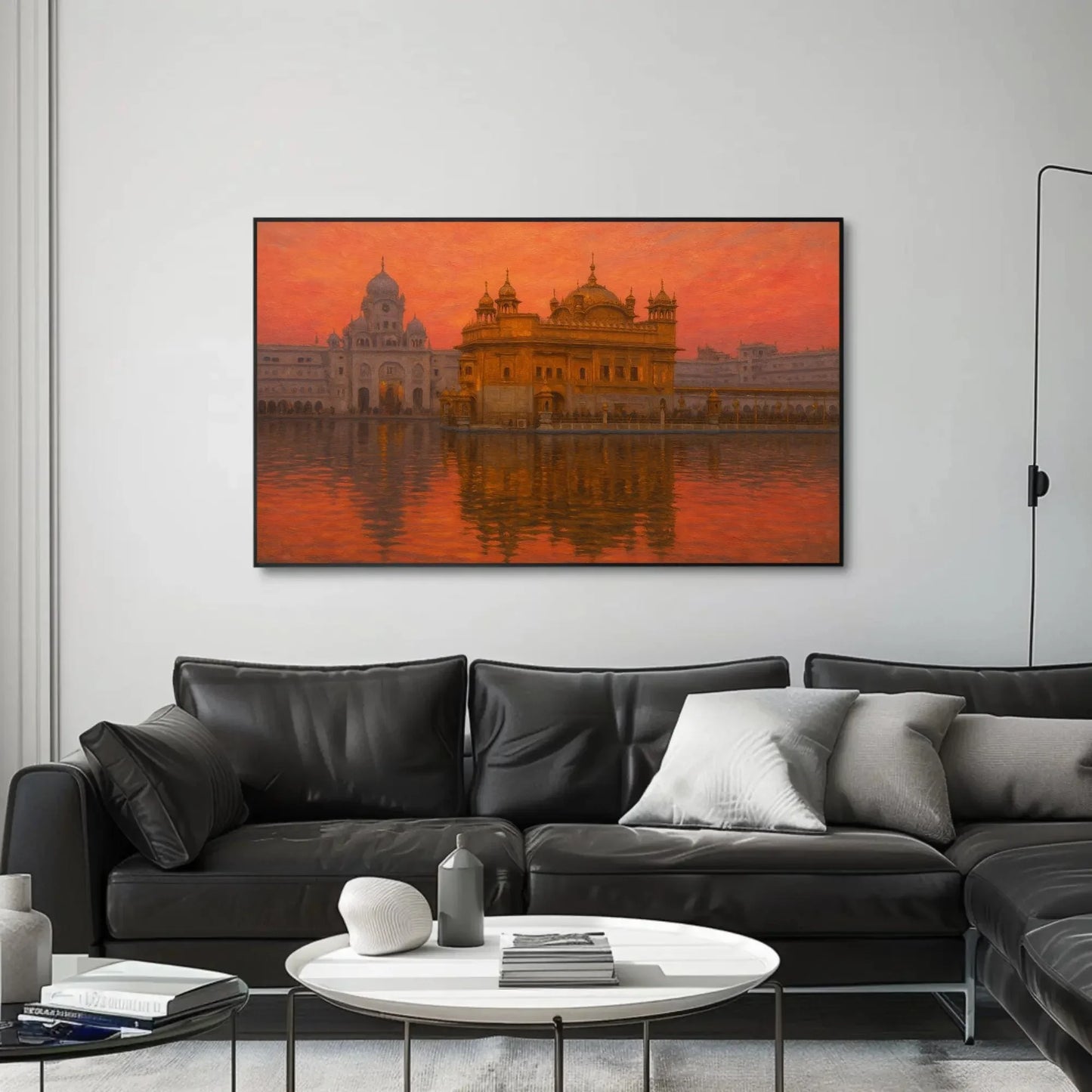 Golden Temple Amritsar Sunset Canvas Print, Sacred Sikh Temple Painting, Spiritual Reflection Wall Art, Peaceful Religious Cultural Decor Wall Art – Canvas Print