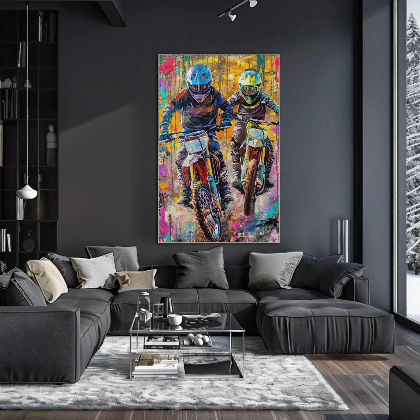 Dirt bike graffiti wall art large canvas print motorcycle print, off-road bikers wall art dirt biking biker riders motorsport ready to hang Wall Art – Canvas Print