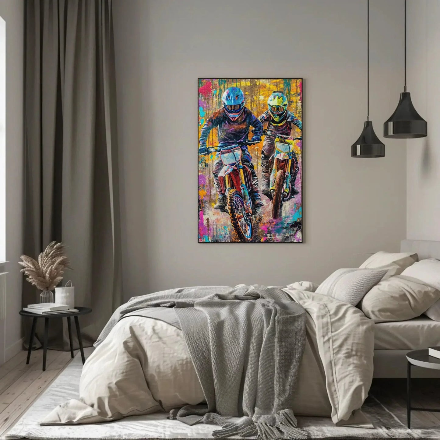 Dirt bike graffiti wall art large canvas print motorcycle print, off-road bikers wall art dirt biking biker riders motorsport ready to hang Wall Art – Canvas Print