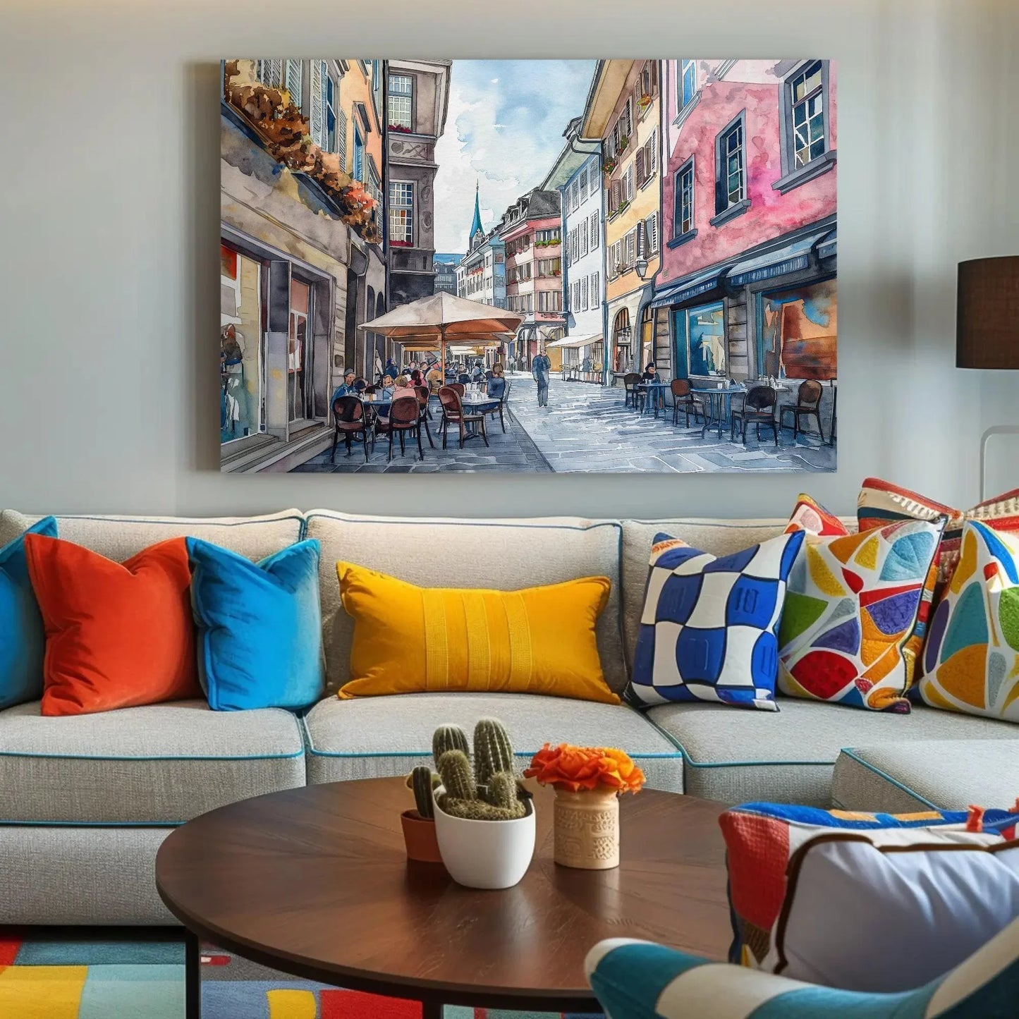 Zurich Switzerland Street Painting, Framed Watercolor Print, Scenic Swiss Art Poster, Ready to Hang, Perfect for Living Room or Office Wall Art – Canvas Print