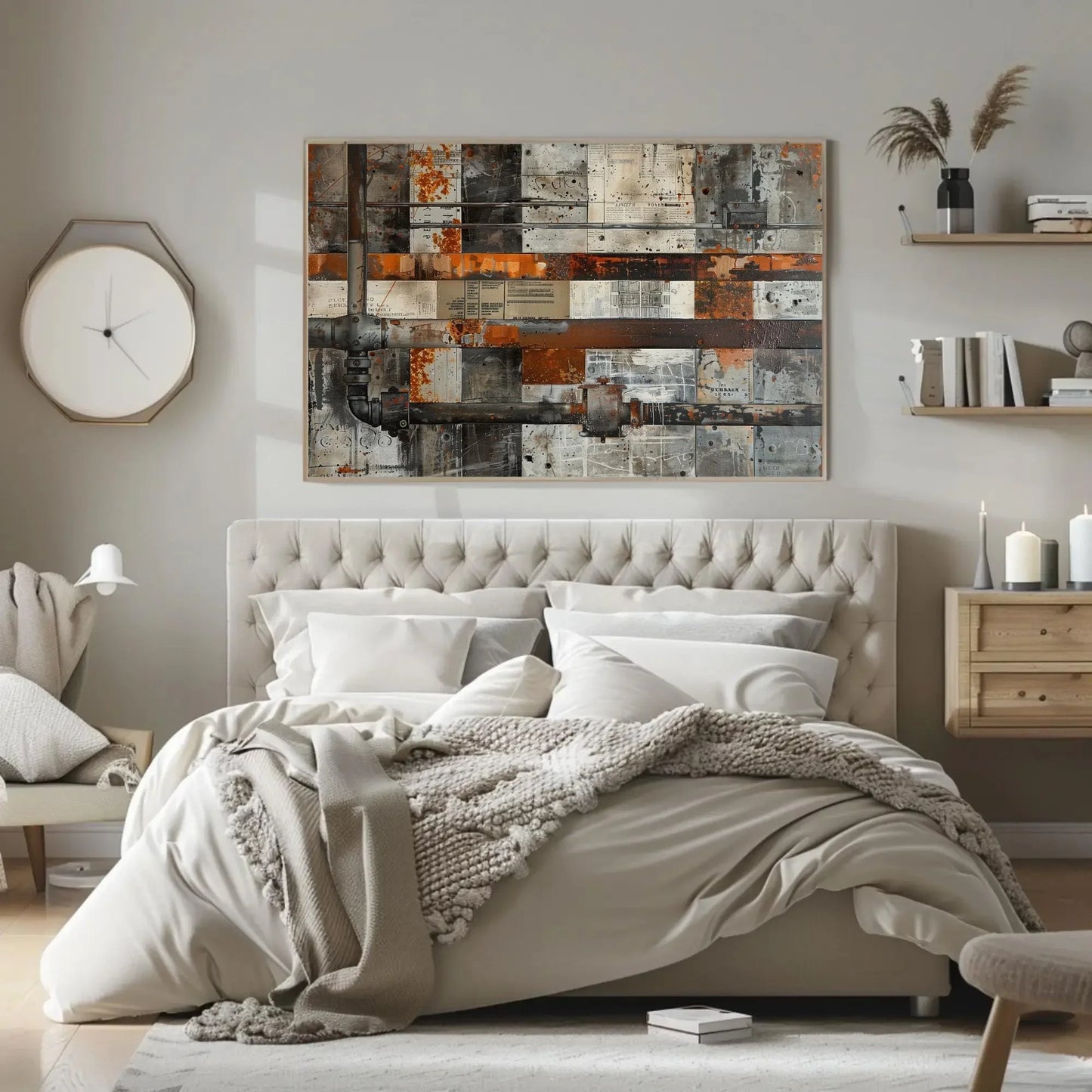Steel Beams and Rusted Pipes Canvas Print - Extra Large Mixed Media Industrial Painting - Urban Wall Art for Loft, Office, or Modern Decor Wall Art – Canvas Print