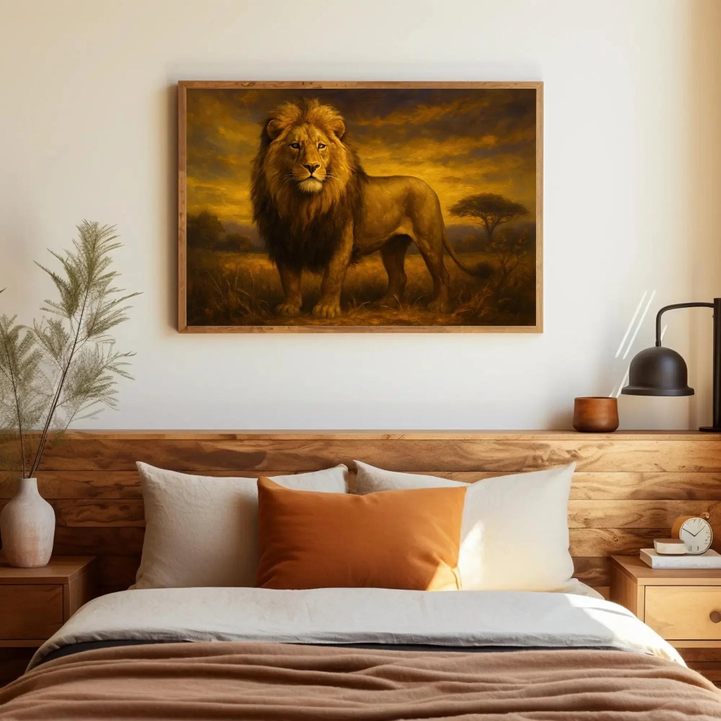 African Lion Sunset Painting Majestic King of Jungle Wildlife Wall Art Safari Nature Animal Decor Strength Courage Canvas Print Wall Art – Canvas Print