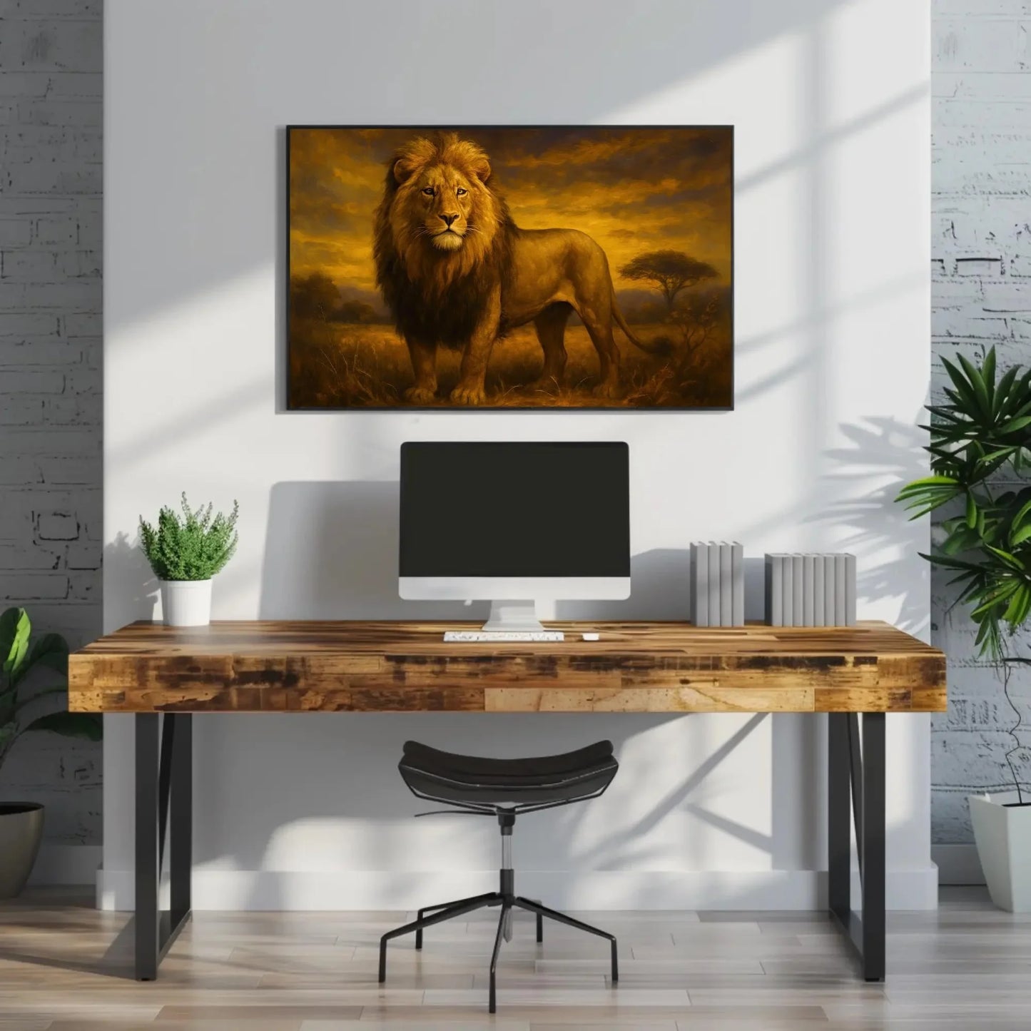African Lion Sunset Painting Majestic King of Jungle Wildlife Wall Art Safari Nature Animal Decor Strength Courage Canvas Print Wall Art – Canvas Print