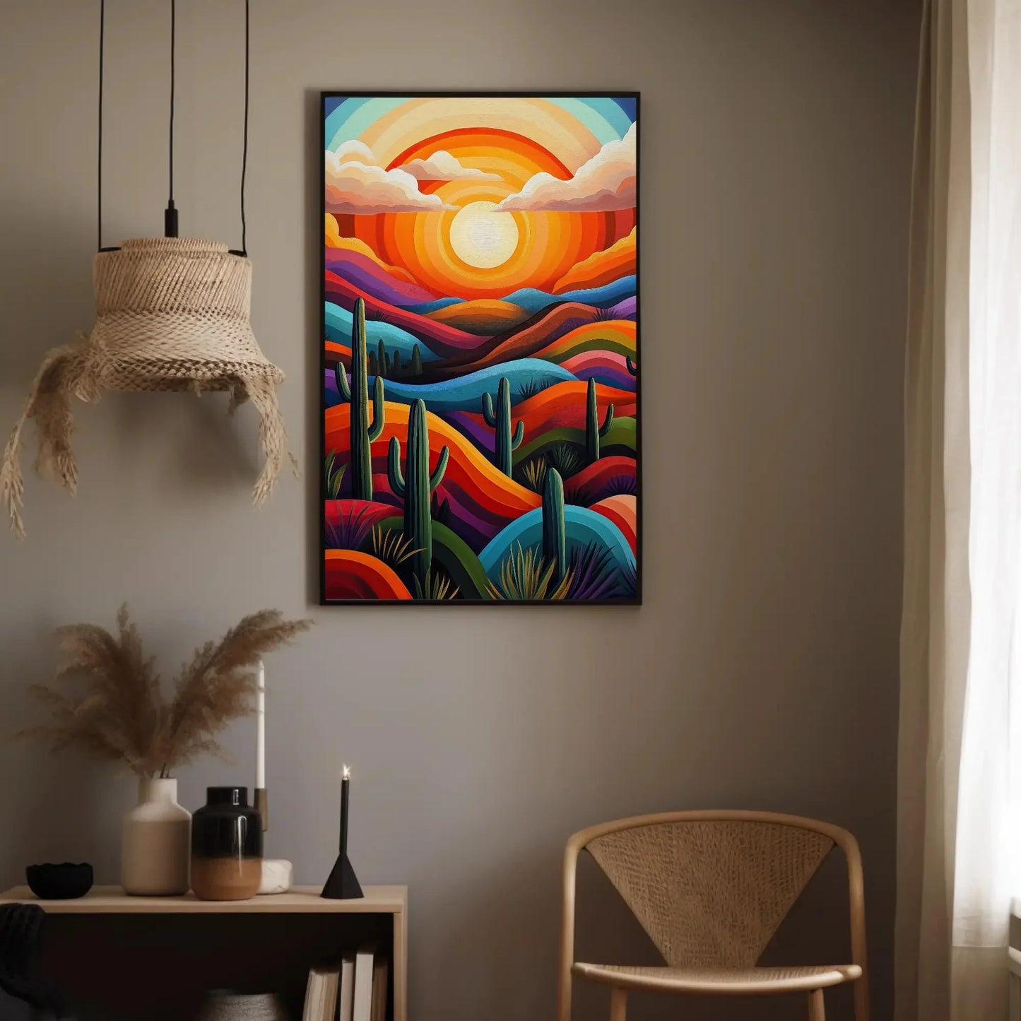 Sunset Over Cacti in the Sonoran Desert Canvas Print | Mexican Desert Landscape | Vibrant Southwestern Wall Art | Sonoran Cacti Decor Wall Art – Canvas Print