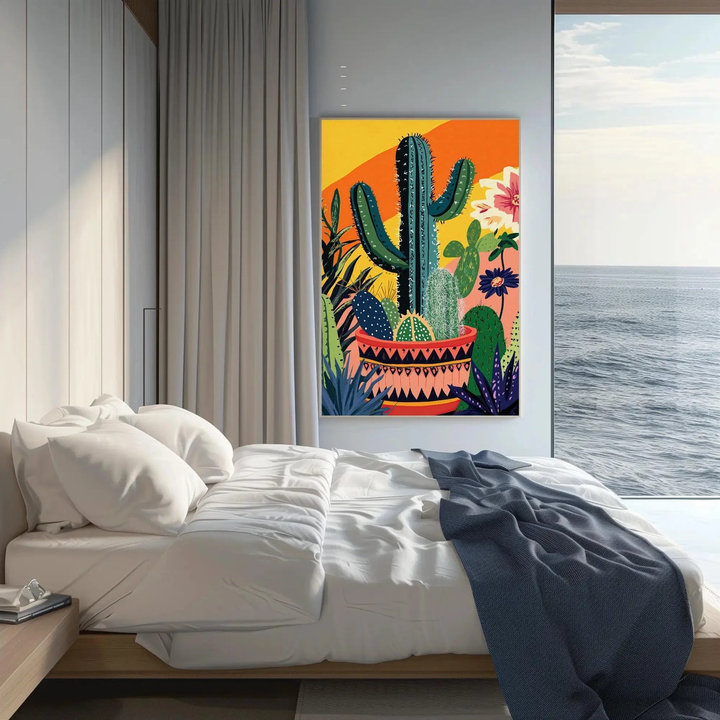 Modern Cacti Canvas Print, Mexican Wall Art, Minimalist Desert Decor, Vibrant Cactus Artwork, Boho Southwestern Home Decor, Ready to Hang Wall Art – Canvas Print