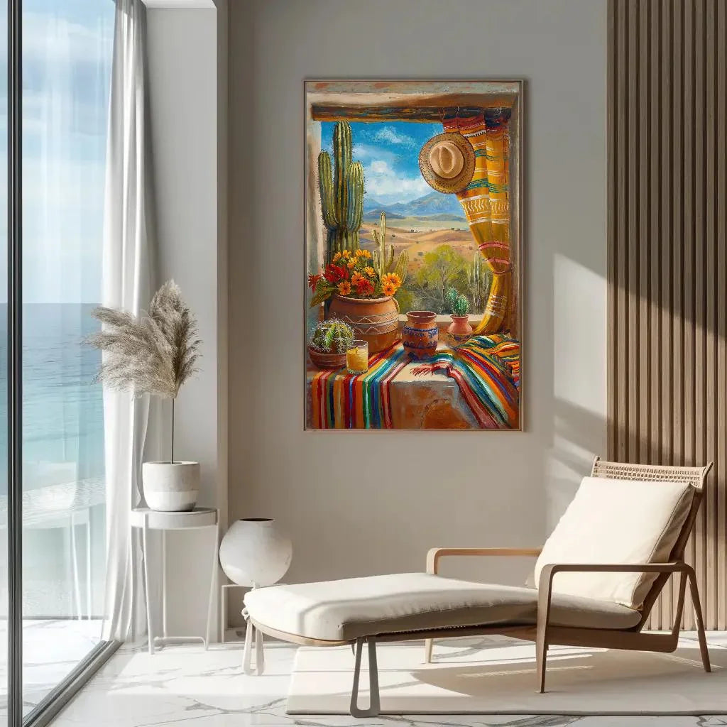 Mexican Village Window Canvas Painting - Mexico Art - Vibrant Mexican Wall Decor - Framed Mexican Artwork for Home and Office, Ready to Hang Wall Art – Canvas Print