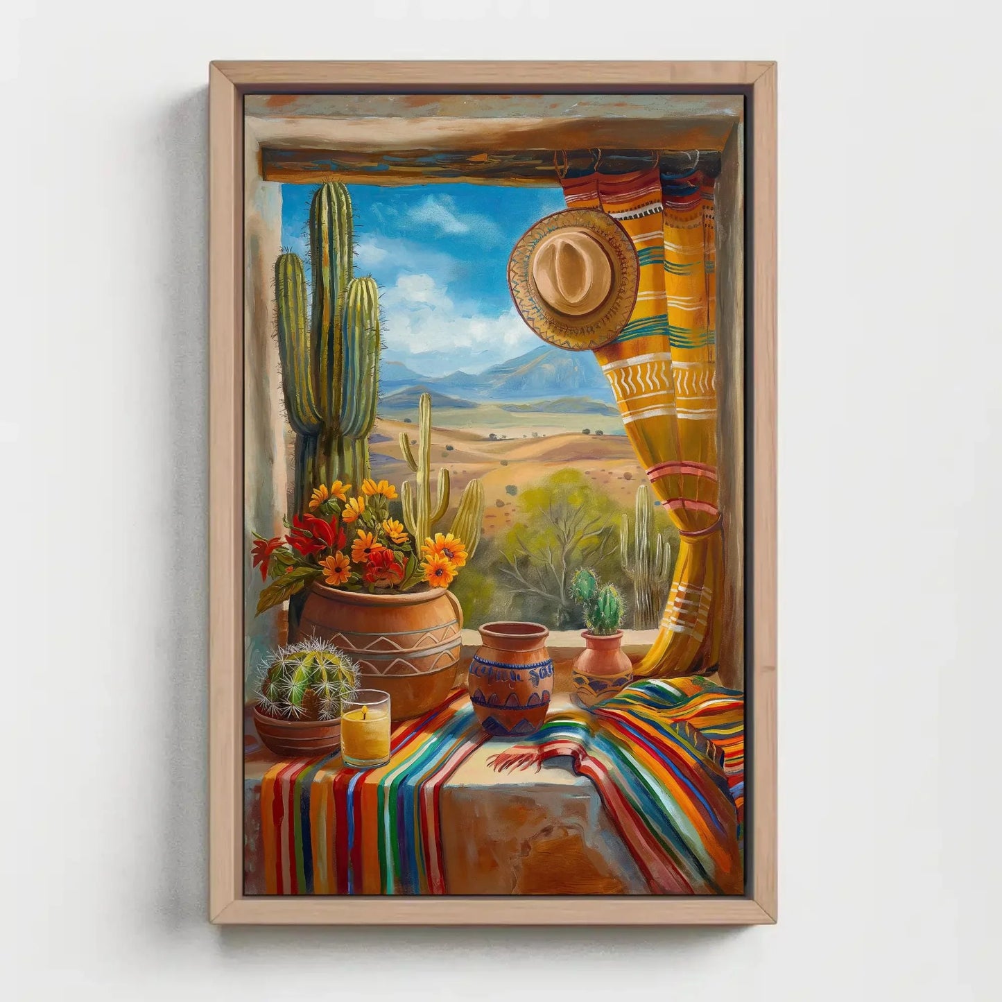 Mexican Village Window Canvas Painting - Mexico Art - Vibrant Mexican Wall Decor - Framed Mexican Artwork for Home and Office, Ready to Hang Wall Art – Canvas Print