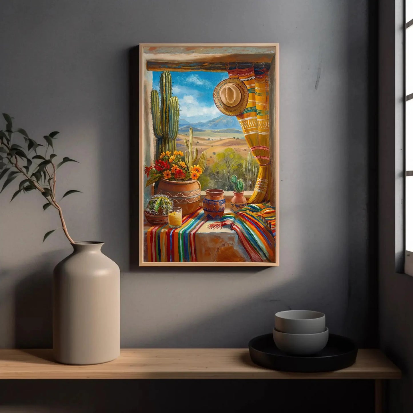 Mexican Village Window Canvas Painting - Mexico Art - Vibrant Mexican Wall Decor - Framed Mexican Artwork for Home and Office, Ready to Hang Wall Art – Canvas Print