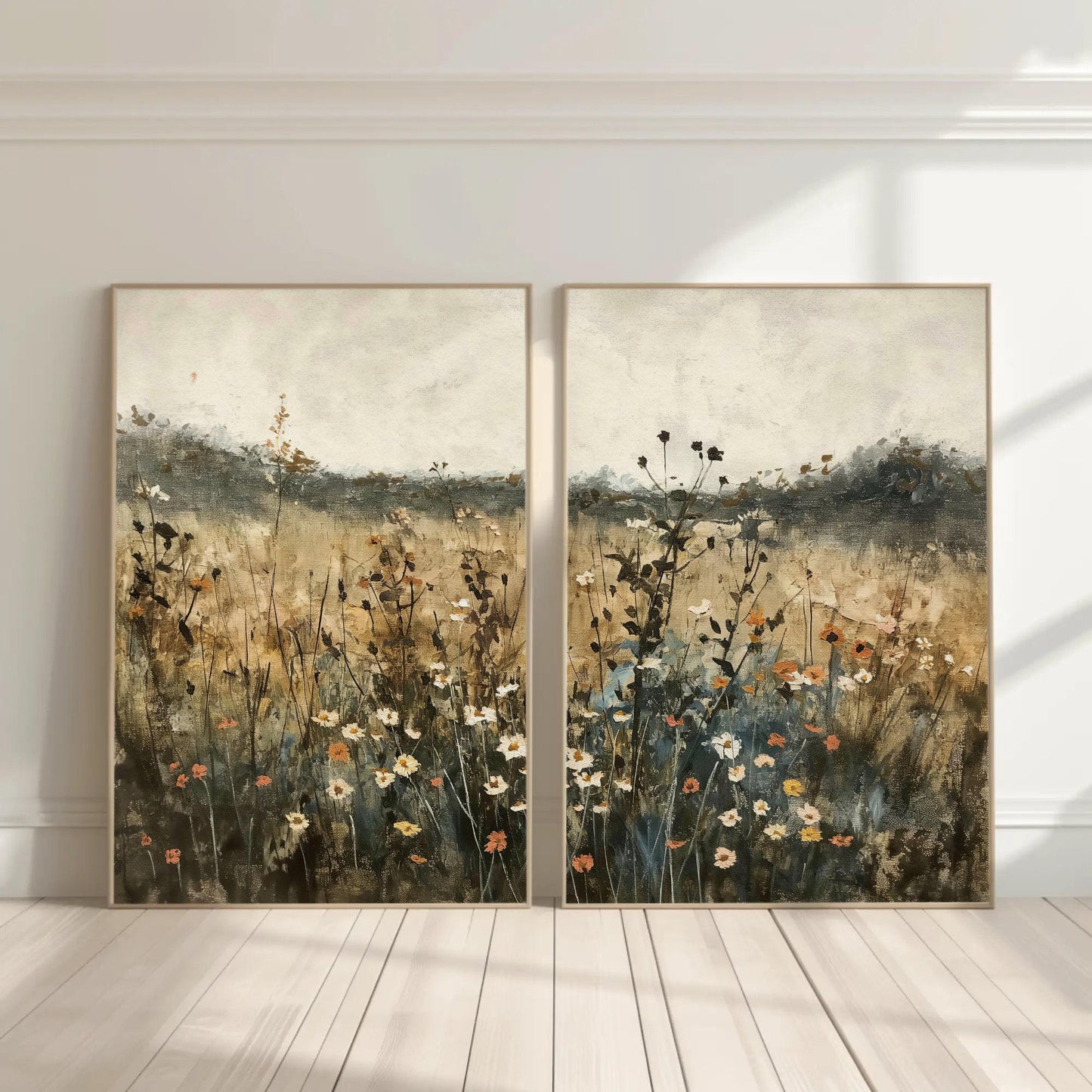 Muted Wildflowers Set of 2, Canvas Paintings, Framed Prints, Rustic Poster Art, Beautiful Wall Decor, Ready to Hang, Living Room or Bedroom Wall Art – Canvas Print