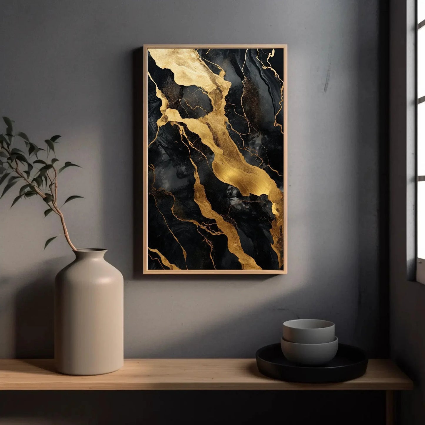 Black Gold Marble Large Canvas Wall Art, Abstract Black And Gold Marble Wall Decor, Gold Abstract, Modern Artwork, Ready To Hang Wall Art – Canvas Print