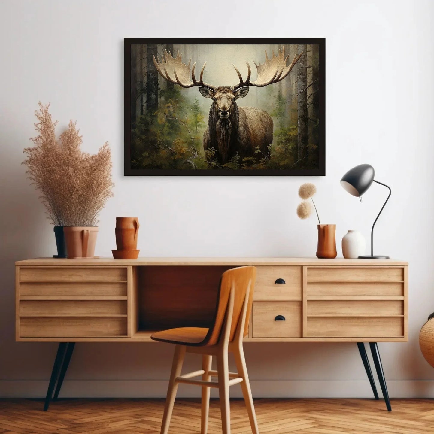 Moose In The Forest Large Canvas Painting Moose With Antlers Canvas Wall Art Moose Wall Art Framed Print Stretched Canvas Ready To Hang Wall Art – Canvas Print