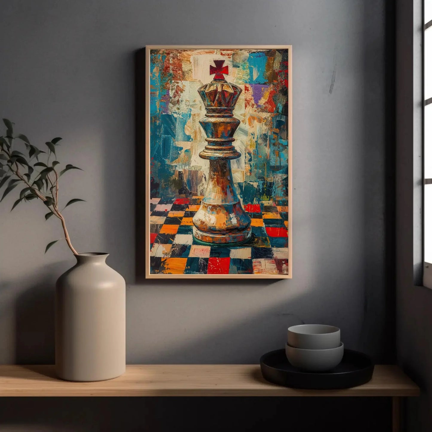 Chess King Canvas Wall Art - Poster Chess Background Painting - Checkmate King Gift for Chess Lovers Wall Art – Canvas Print