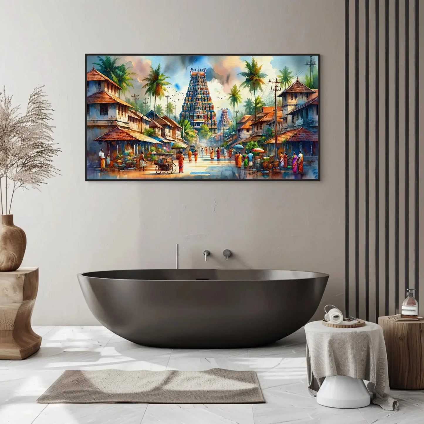 South India Landscape Traditional Framed Canvas & Poster Painting: Vibrant Cultural Art, South Indian, Home and Office Decor, Ready to Hang Wall Art – Canvas Print