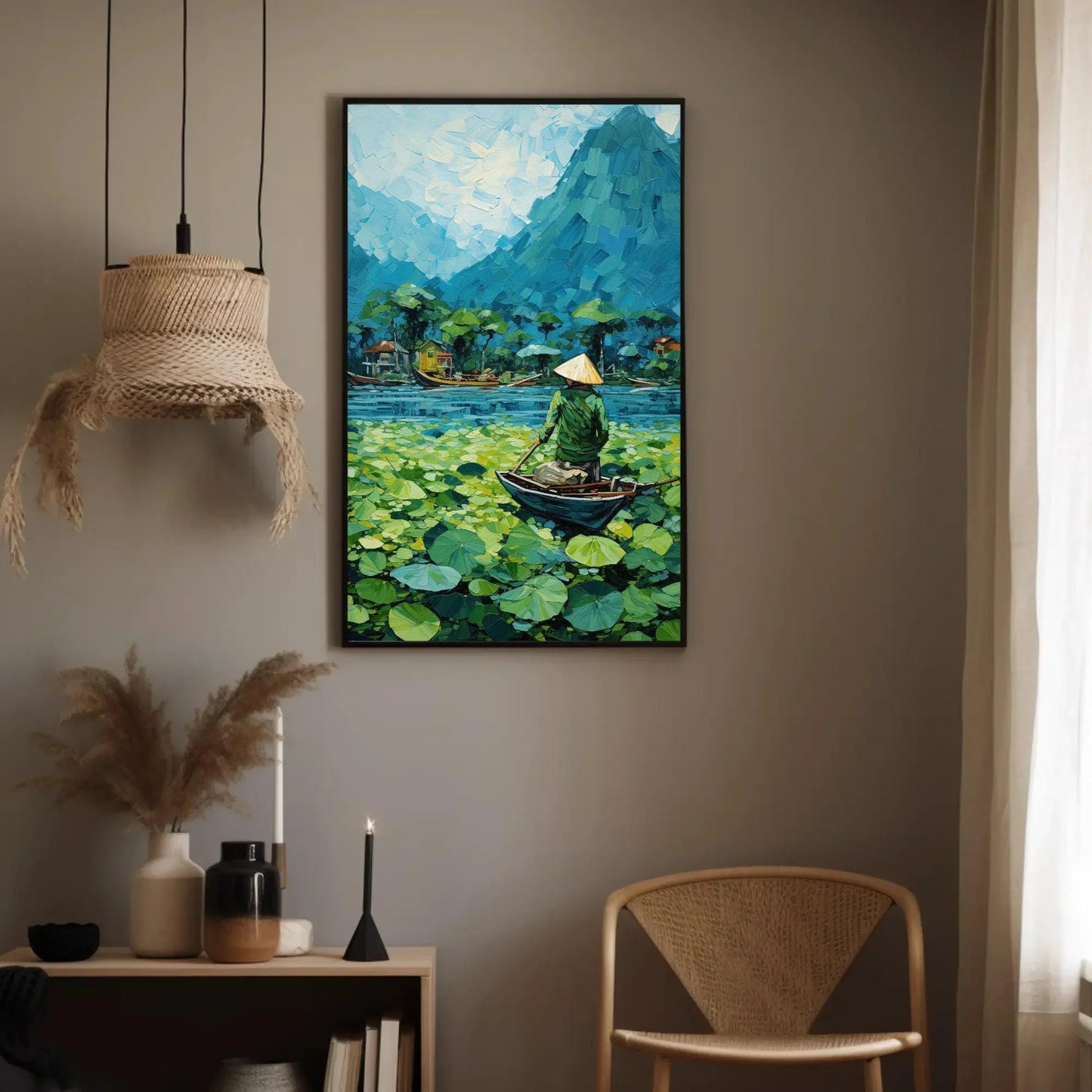 Vietnam River Mountain Landscape Vertical Art, Vietnamese Home Decor, Vietnam Wall Art, Vietnam Travel Print, Vietnam Boat Floating Print Wall Art – Canvas Print