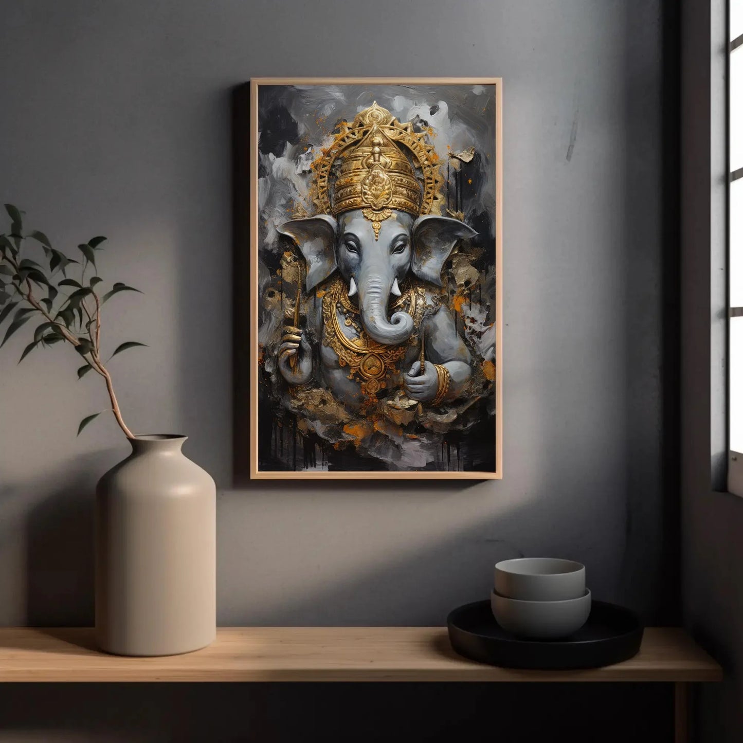Ganesh ji Wall Art on Canvas, Hindu Wall Art, Ganesha Framed Print, Stretched Canvas, Ready To Hang, Indian God Decor Wall Art – Canvas Print