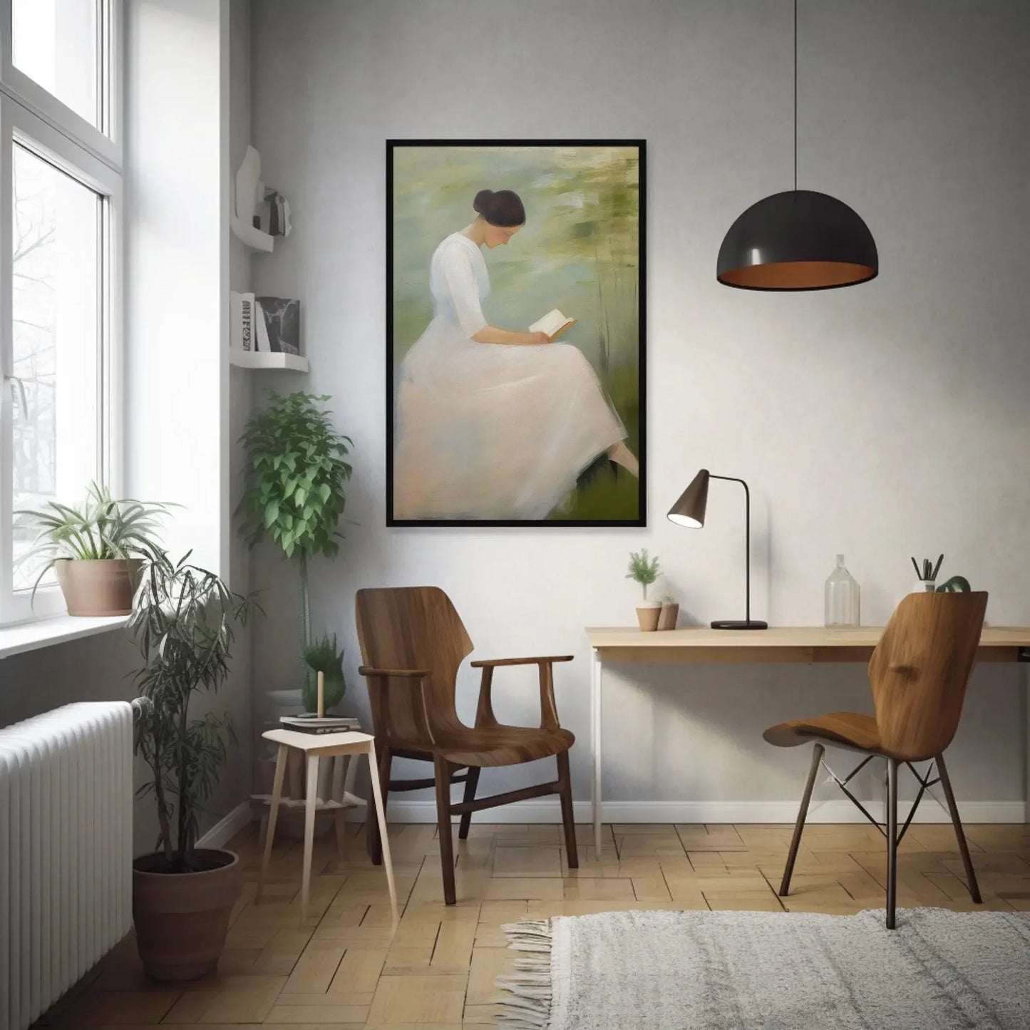 Woman Reading Book - Impressionist Oil Painting - Wall Decor - Woman Reading a Book Minimalist Art - Home Library Wall Decor Wall Art – Canvas Print
